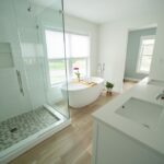 Modern,Bathroom,In,Gray,And,White,Hues,Showcasing,Sleek,Design