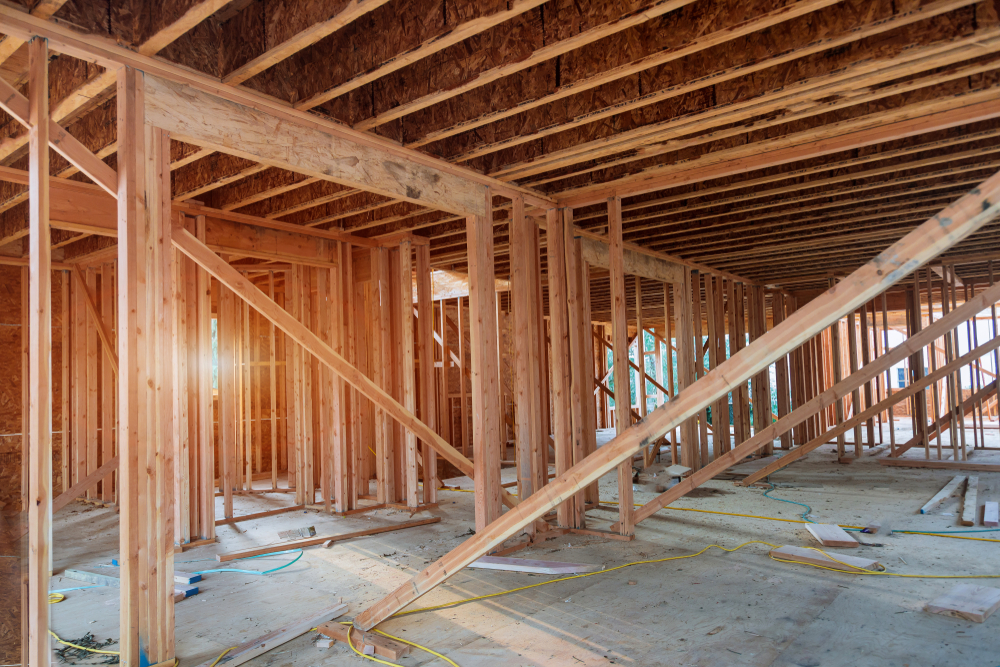 New,Construction,Of,Beam,Construction,House,Framed,The,Ground,Up